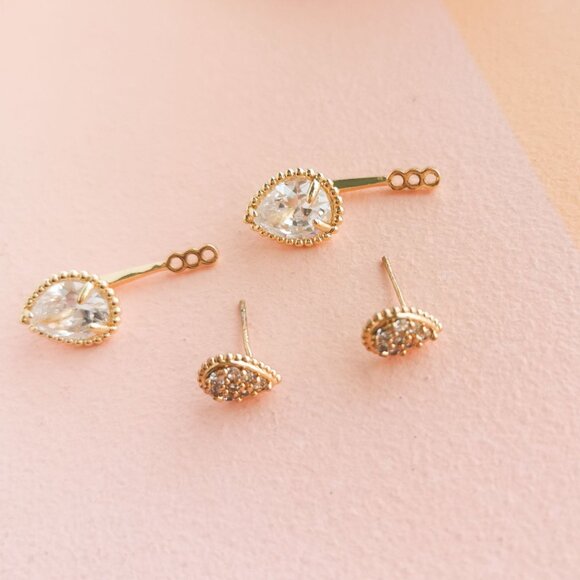 Alicia Bonnie - Dual Elegance White Crystal Gold Ear Jacket Earrings - NEW - Picture 4 of 4